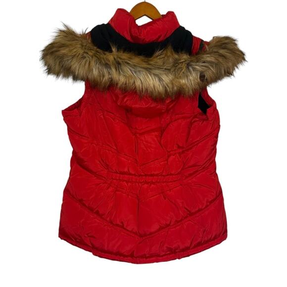 Canada Weather Gear Puffer Vest L Women Red Faux Fur Hood Gorpcore Outdoor - Picture 2 of 9